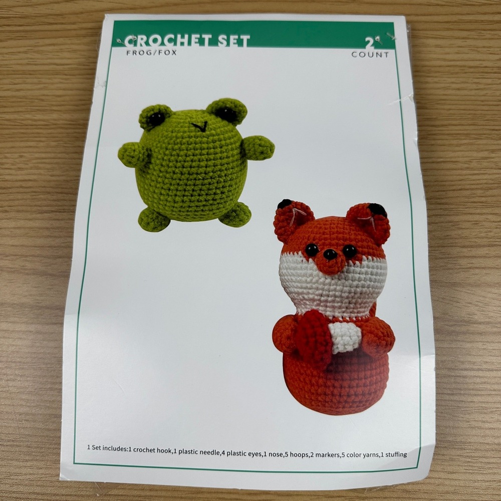 Target Crochet Set Frog Fox Kit 2 Count Green Orange Amigurumi DIY NEW